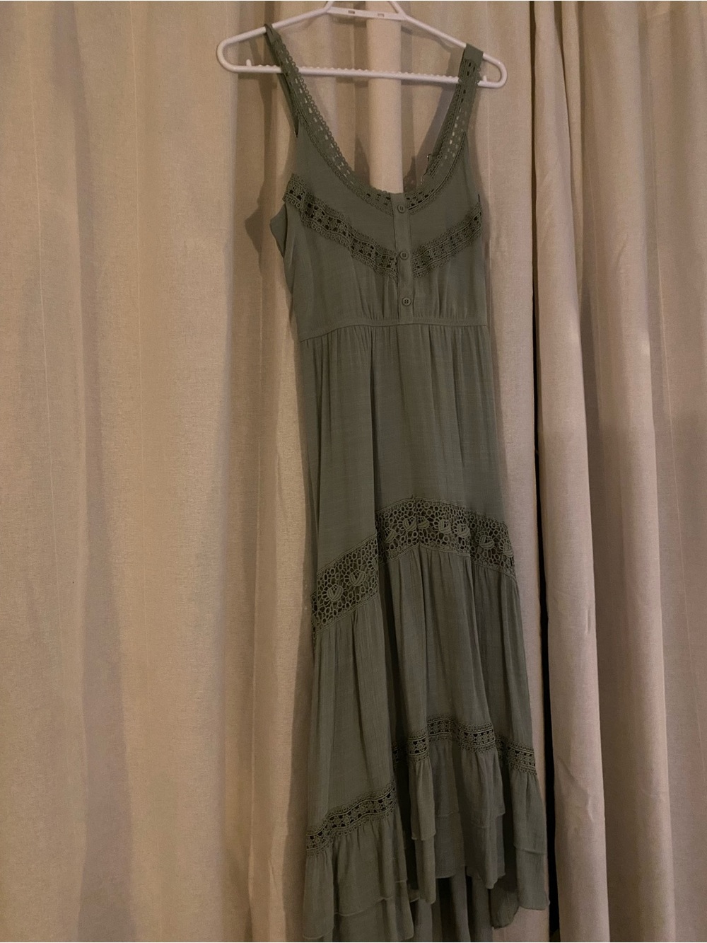 Women's Olive Green Crochet-Trim Maxi Dress